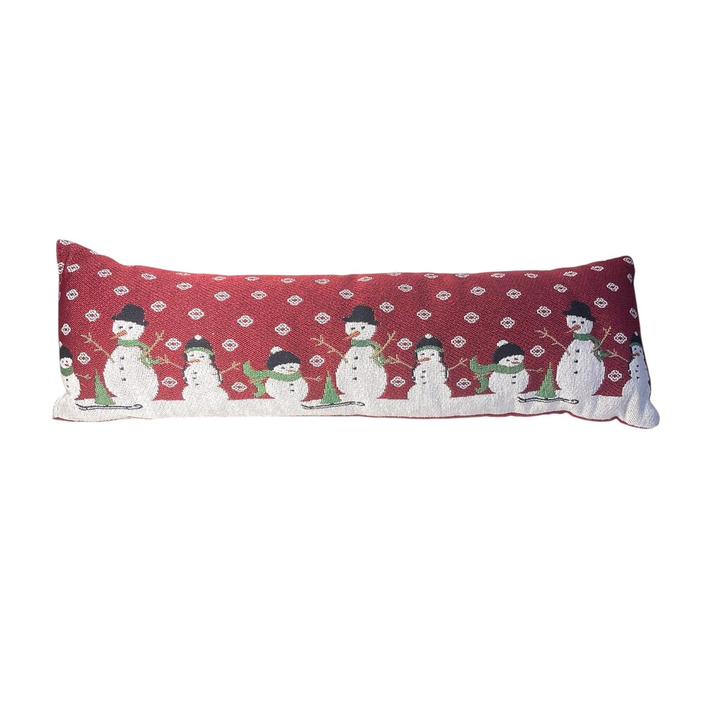 Red Snowman Tapestry Pillow Lumbar Decorative‎ Size 22x5 Holiday Christmas